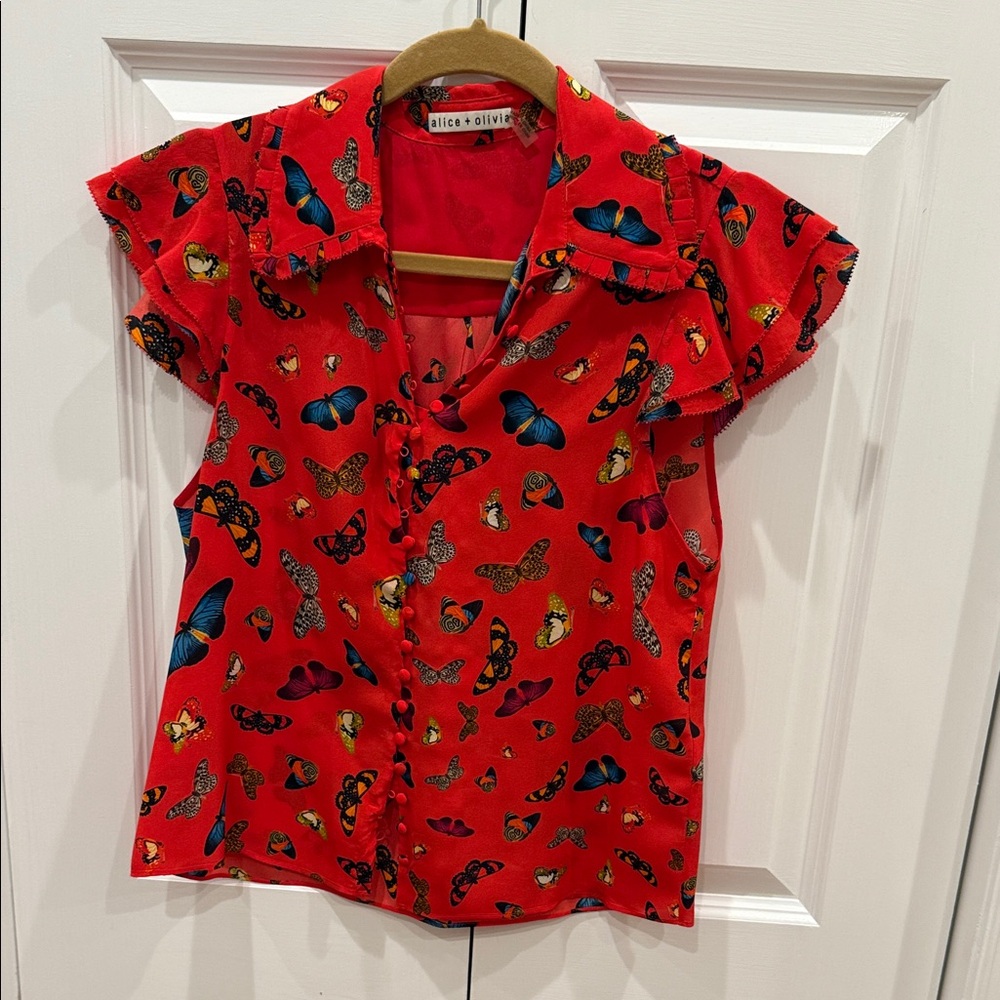 Alice + Olivia women’s Red Butterfly Blouse